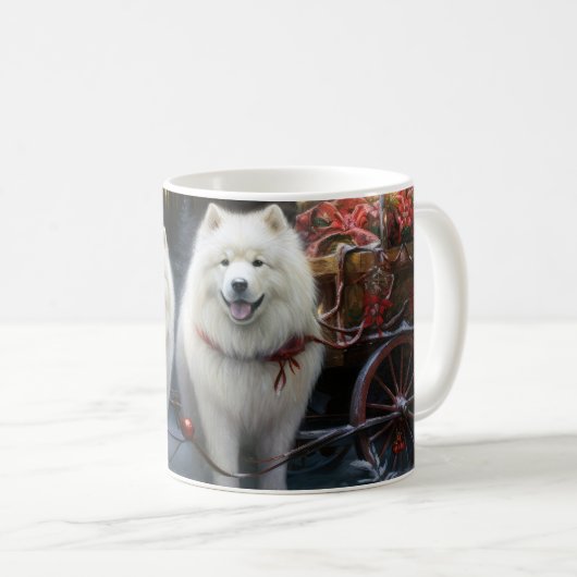 Mug Décor de Noël Samoyed Snowy Sleigh (Devant droit)