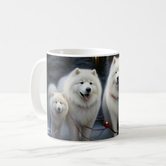 Mug Décor de Noël Samoyed Snowy Sleigh (Devant gauche)
