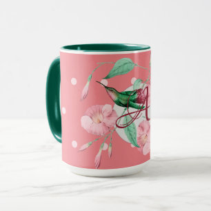 Mug Décor floral à motif colibri personnalisé rose men