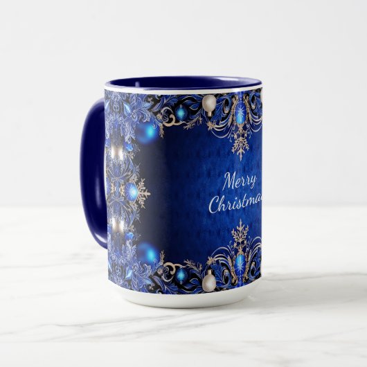 Mug décoratif bleu pour les fêtes (Devant gauche)