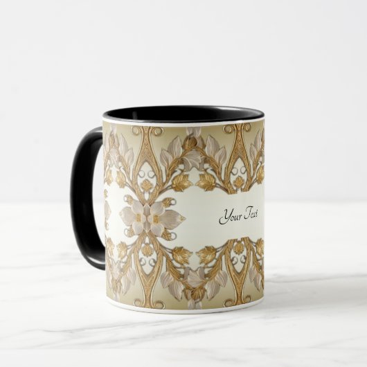 Mug Décoratif Fleurs Blanches en Or (Devant gauche)