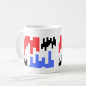Mug décoratif pixels rouge et bleu. (Devant gauche)
