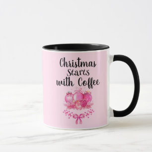 Mug Décoration de Noël rose pour le matin de Noël