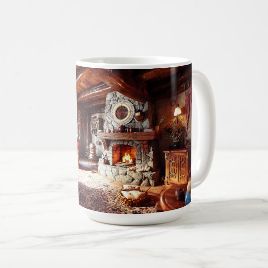 Mug Décoration de salon de cabane cosy (Devant droit)