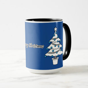Mug Décorations Bleues Arbre de Noël Blanc - Joyeux