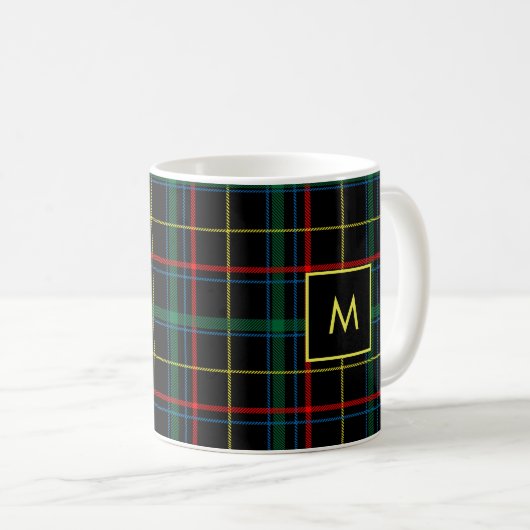 Mug Décoré d'un monogramme jaune noir vert rouge de (Devant droit)
