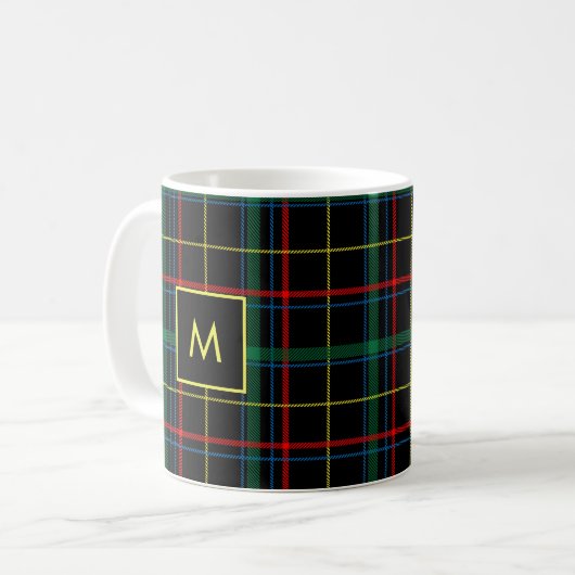 Mug Décoré d'un monogramme jaune noir vert rouge de (Devant gauche)