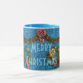 Mug Décoré Joyeux Noël Wreath Typographie bleue (Centre)