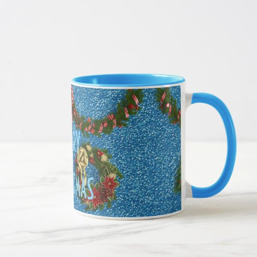 Mug Décoré Joyeux Noël Wreath Typographie bleue (Droite)