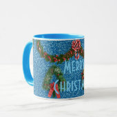 Mug Décoré Joyeux Noël Wreath Typographie bleue (Devant gauche)