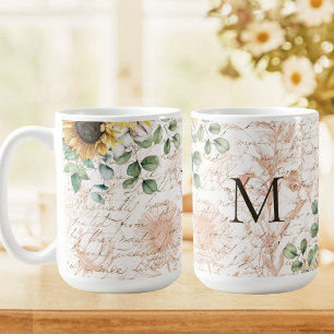 Mug Découpage de tournesol rustique Vintage monogramme