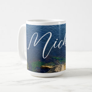 Mug Deep Blue Ocean Photo Nom personnalisé Flowy Lettr