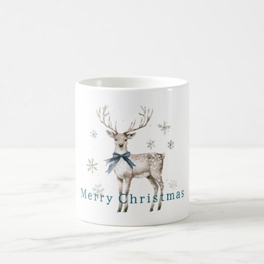 Mug Deer Blue Bow Snowflakes Christmas (Centre)