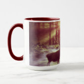 Mug Deer mâle dans Misty Woods au lever du soleil Heur (Gauche)
