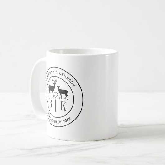 Mug Deer Monogram Mariage campagnard rustique Nom du c (Devant gauche)