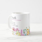 Mug Définition de nom avec bordure de fleurs sauvages (Devant gauche)