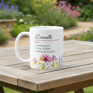 Mug Définition de nom avec bordure Fleur sauvage fémin