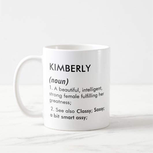 Mug Définition de nom Kimberly modifiable, nom personn (Gauche)
