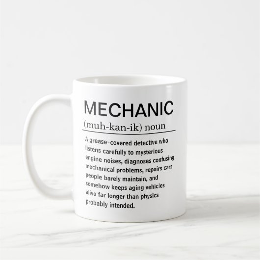 Mug Définition drôle de mécanicien (Gauche)