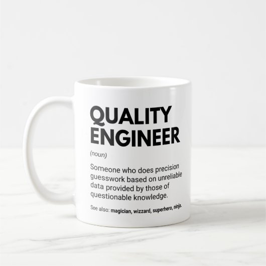 Mug Définition drôle d'ingénieur de la qualité (Gauche)