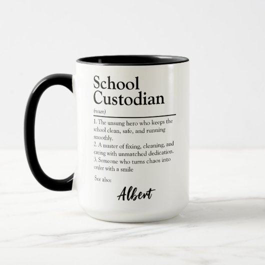 Mug Définition personnalisée de concierge d'école (Gauche)