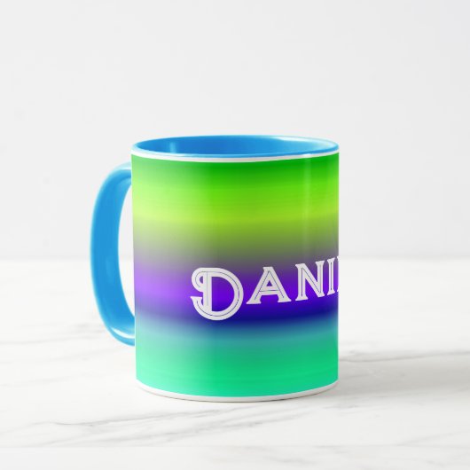 Mug dégradé bleu vert personnalisé (Devant gauche)