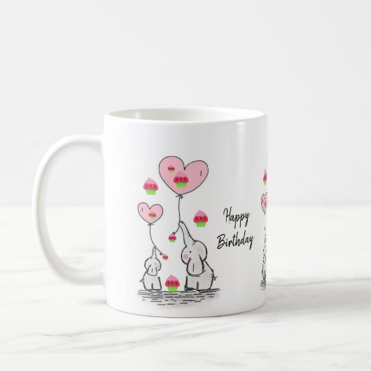 Mug d'éléphants joyeuse Mug d'anniversaire (Gauche)