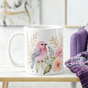 Mug Délicat Pastel Birds et Parties scintillant Floral