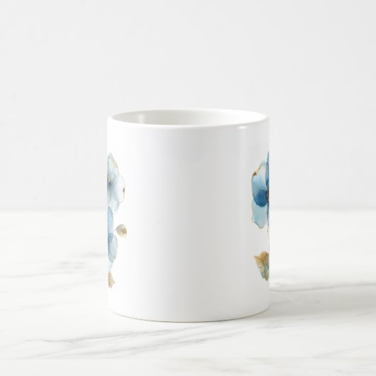 Mug Délicate aquarelle bleu ciel et or fleurs (Centre)