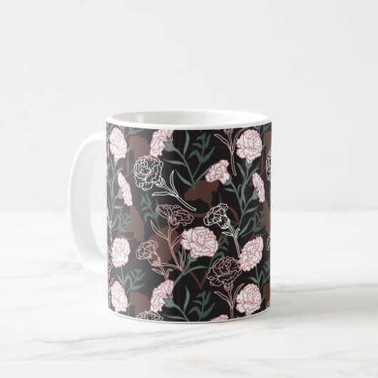 Mug Délicates oeillets roses avec fleurs Feuilles vert (Devant gauche)