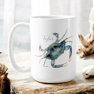 Mug Délicatesse côtière du crabe bleu avec votre nom