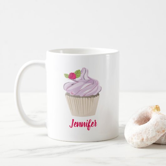 Mug Délicieuse Berry Cupcake Rose sur le dessus person (Avec donut)