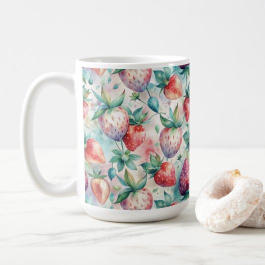 Mug Delicious Watercolor Strawberries (Avec donut)