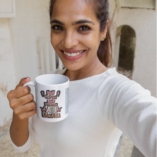 Mug ☕️ demi-café, 💕 mi-humain, toute maman 🍎
