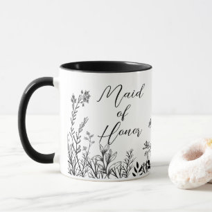 Mug Demoiselle d'honneur Fleurs sauvages noires et bla