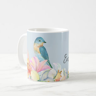 Mug Demoiselle d'honneur florale bleue aquarelle orien