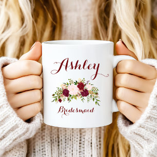 Mug Demoiselle d'honneur florale rose marsala personna