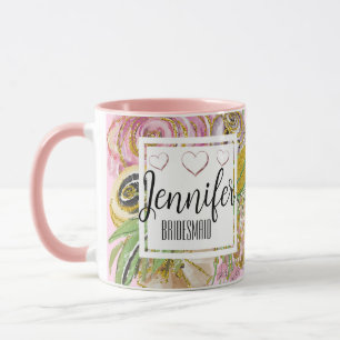 Mug Demoiselle d'honneur Rose Gold Chic Floral Personn