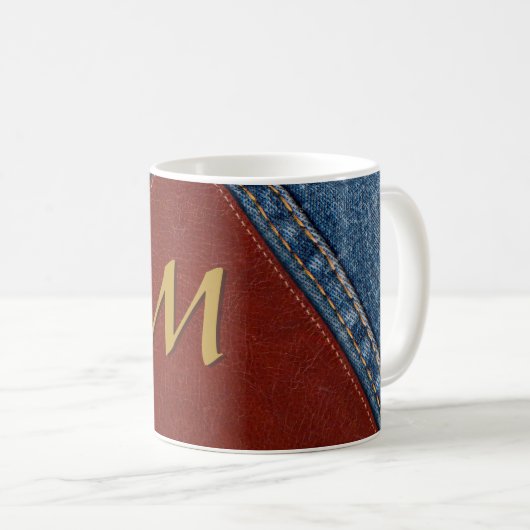 Mug Denim et cuir monogramme vintage (Devant droit)