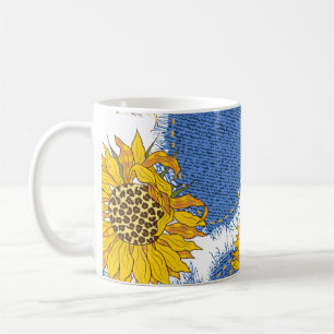 Mug Denim hearts made of fabric with torn edges and le