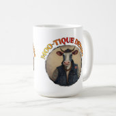 Mug Denim Moo-nique. Vache en caricature portant un co (Devant droit)