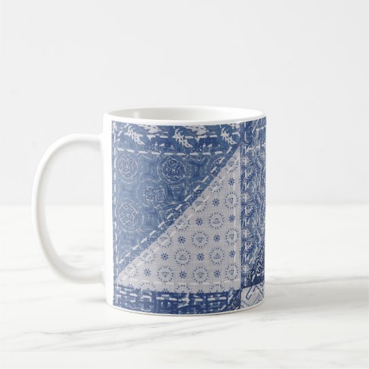 Mug Dénim Triangle Patchwork Texture Vintage. (Gauche)
