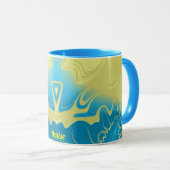 Mug DENISE ~ Zany 3D Fractal ~ Bleu Jaune 3D (Devant droit)