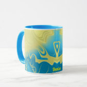 Mug DENISE ~ Zany 3D Fractal ~ Bleu Jaune 3D (Devant gauche)