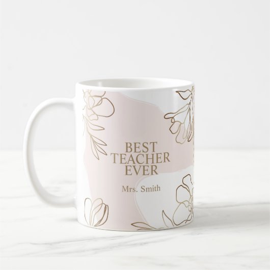 Mug d'enseignant personnalisé rose avec fleurs (Gauche)
