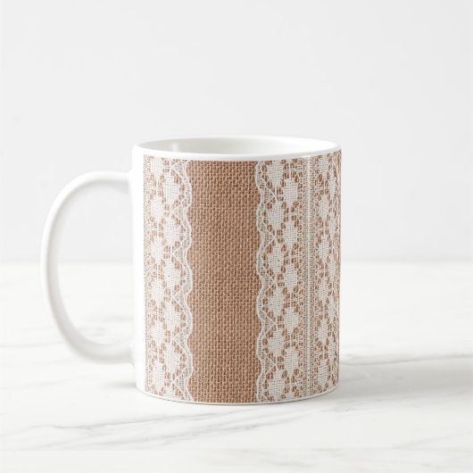 Mug Dentelle blanche sur la texture Brown du Burlap (Gauche)