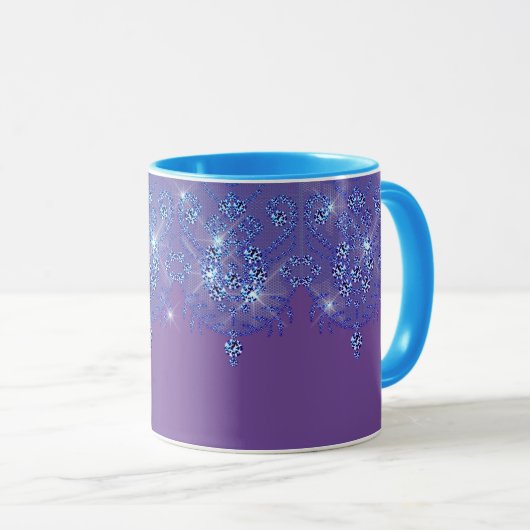 Mug Dentelle bleu et violet brillant diamant look élég (Devant droit)
