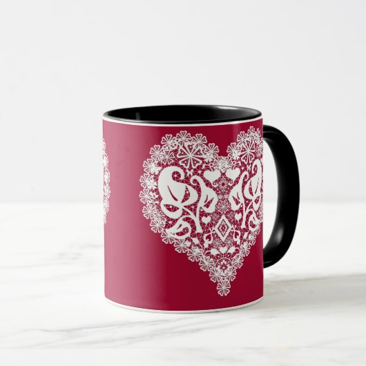 Mug Dentelle coeur rouge feuille dentelle fleurie Vale (Devant droit)