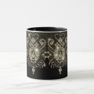 Mug Dentelle d'or noir diamant brillant élégant bijou
