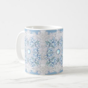 Mug Dentelle en céramique Bleu clair et flocon de neig